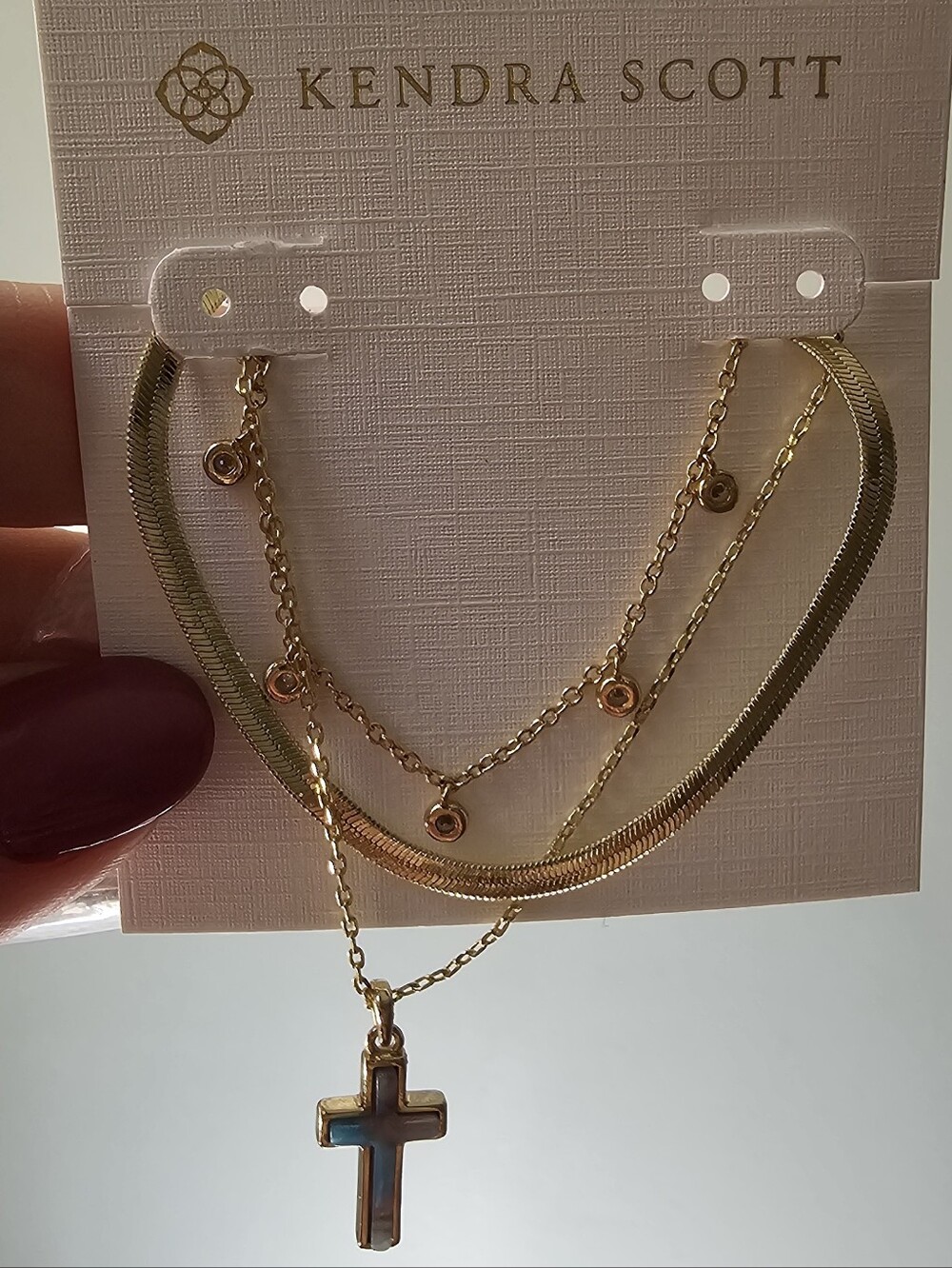 Kendra Scott Gold Layered Cross Necklace with Iridescent Inlay